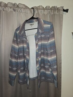 RANK-45 Women's Blue Brown Striped Button-Up Jacket